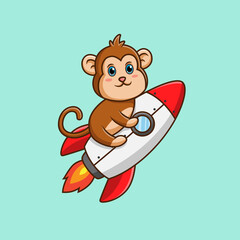 Cute cartoon monkey riding rocket.Vector illustration
