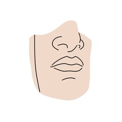 Greek face statue fragment. Ancient sculpture of human lips and nose. Stone marble part of antique Greece art drawn in modern style. Flat graphic vector illustration isolated on white background