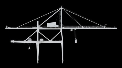 Sea port crane on a black background. 3d rendering.