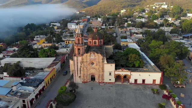 An ancient church in Jalpan de Serra, Queretaro. Mexico. Aerial Shot of Franciscan Mission of Jalpan