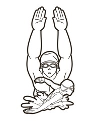 Group of People Swimming Together Swimmer Sport Action Cartoon Graphic Vector