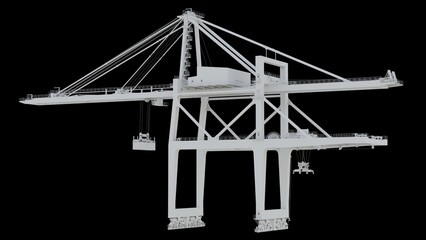 Sea port crane on a black background. 3d rendering.