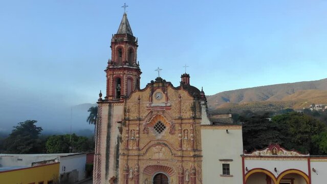 An ancient church in Jalpan de Serra, Queretaro. Mexico. Aerial Shot of Franciscan Mission of Jalpan