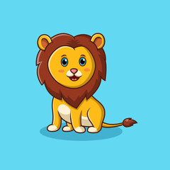 Cute lion cartoon character isolated background. Vector illustration