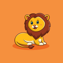 Cute lion cartoon character isolated background. Vector illustration