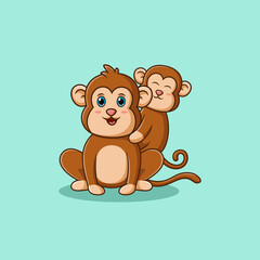 Cute happy monkey family. Vector illustration
