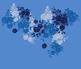 abstract floral with tonal blues