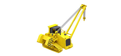 Yellow crawler crane with side boom. 3d rendering.