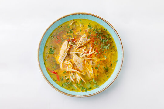 Chicken soup on a white background