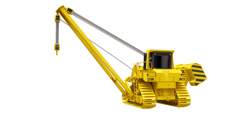 Yellow crawler crane with side boom. 3d rendering. © whitecityrecords