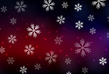 Fototapeta na wymiar Dark Pink, Red vector template with ice snowflakes, stars.