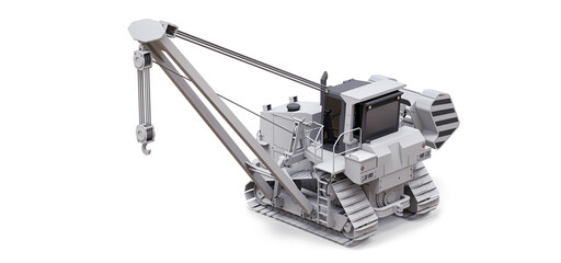 White crawler crane with side boom. 3d rendering.