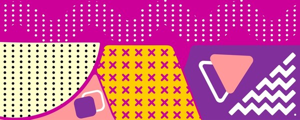 Colorful background image in memphis style, retro design, vintage patterns.