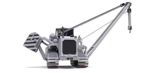 White crawler crane with side boom. 3d rendering.