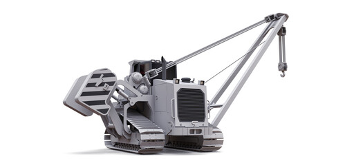 White crawler crane with side boom. 3d rendering.