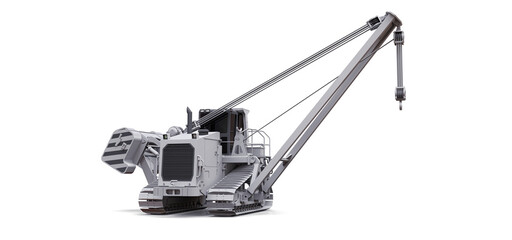 White crawler crane with side boom. 3d rendering.