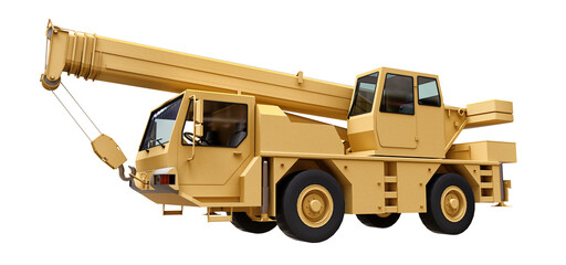 Light yellow mobile crane. Three-dimensional illustration. 3d rendering.