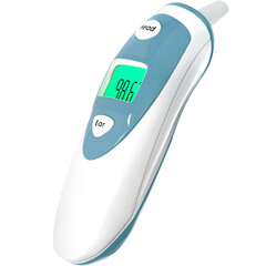 Medical ear thermometer isolated on white background. Digital thermometer for baby. Thermometer for test Covid-19 or coronavirus