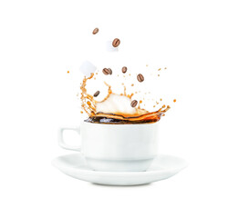 Levitation in a cup with coffee isolated