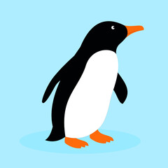 The penguin stands on its paws and looks away