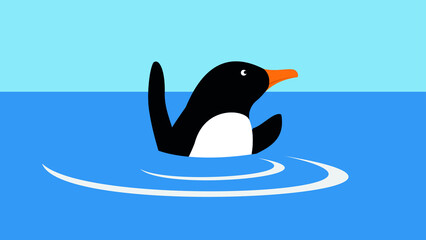 Penguin swims in the water