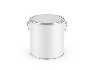 Paint bucket mockup template, white matte paint can with handle for branding and mock up, 3d render illustration