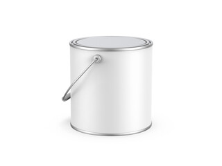 Paint bucket mockup template, white matte paint can with handle for branding and mock up, 3d render illustration - obrazy, fototapety, plakaty