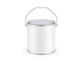 Paint bucket mockup template, white matte paint can with handle for branding and mock up, 3d render illustration © devrawat21