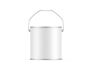 Paint bucket mockup template, white matte paint can with handle for branding and mock up, 3d render illustration