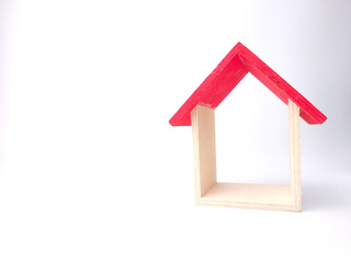 Toy house isolated on white background with copy space
