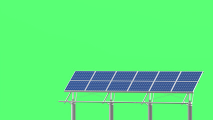 3D illustration of photovoltaic power station.3D rendering on green background.