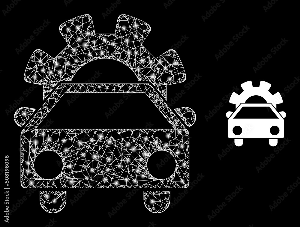 Poster net mesh car industry frame icon with lightspots. illuminated vector model is created from car indus