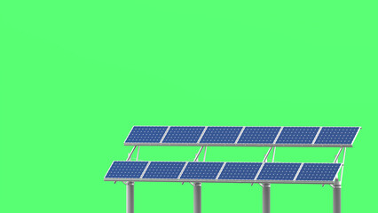3D illustration of photovoltaic power station.3D rendering on green background.