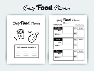 KDP Interior Design - Daily Food Planner Interior  - Printable Low-Content Books, Organizer, Planner, Notebook, Diary