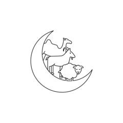 Moon, camel, goat, icon on white background