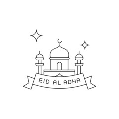 Mosque and label 18 concept line icon. Simple element illustration. Mosque and label 18 concept outline symbol design from Eid Al Adha set. Can be used for web and mobile