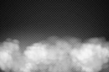 White vector cloudiness ,fog or smoke on dark checkered background.Cloudy sky or smog over the city.Vector illustration.