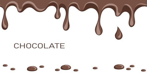 Abstract fluid chocolate background. Melted chocolate spots on white background. Liquid chocolate on a white background. Hand drawn vector illustration.
