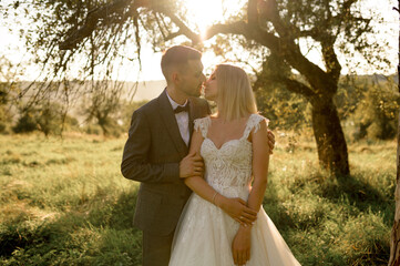 happy wedding, bride and groom together