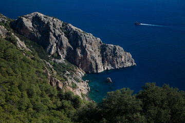 Top view of a wild bay on the Lycian Way. Mediterranean Sea. Turkey.