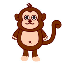 Cute brown monkey character.Monkeypox virus outbreak concept. Animal or wildlife.Orangutan baby.Sign, symbol, icon or logo isolated.Cartoon vector illustration.Clip art.