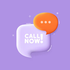 Call now. Speech bubble with Call now text. Business concept. 3d illustration. Pop art style. Vector line icon for Business and Advertising