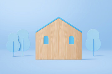Obraz na płótnie Canvas Wooden house and tree shaped boards