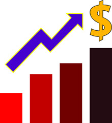 illustration of increase value graph and dollar symbol. on white background