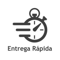 Logo de entrega urgente. Icono de cronómetro con líneas de velocidad y texto Entrega Rápida en español para servicio, pedido, envío rápido y gratuito