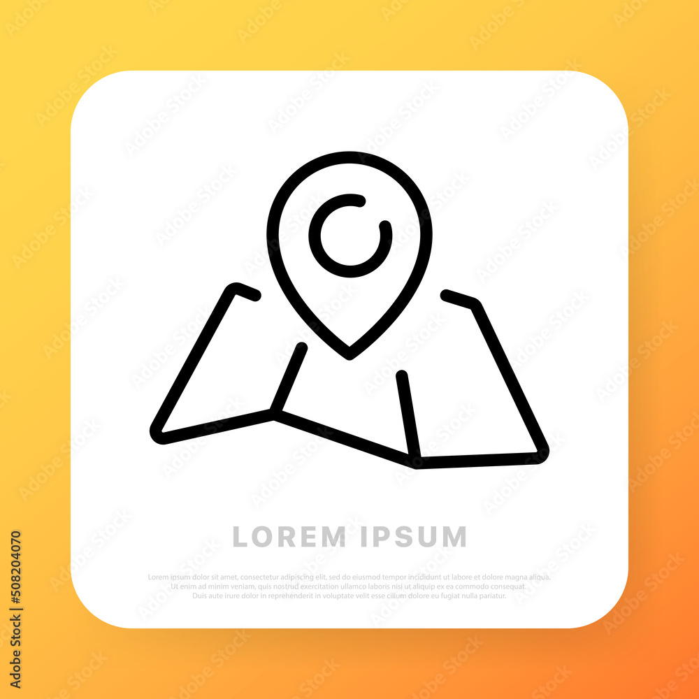 Poster map pointer line icon. navigation, geolocation, orientation, terrain, move around. technology concep