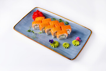 Sushi menu. Japanese food. Sushi rolls on a white background