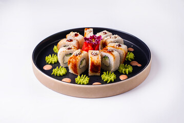 Sushi menu. Japanese food. Sushi rolls on a white background