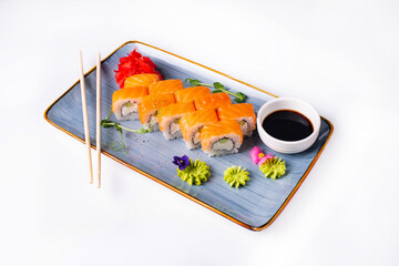 Sushi menu. Japanese food. Sushi rolls on a white background