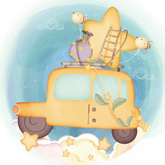 Hand drawn a fairy tale illustrations watercolor style. Vector illustration